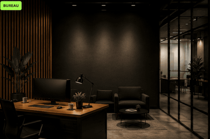 Bureau sombre premium avec mur pour néon